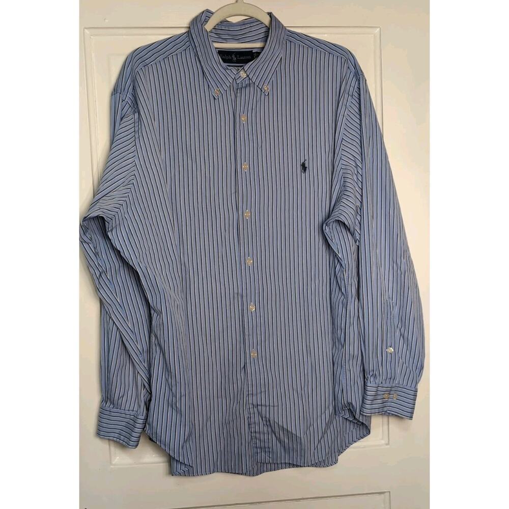 Ralph Lauren Classic Fit Button Down Shirt Stripes Blue Men's 17 1/2 34/35(1149)